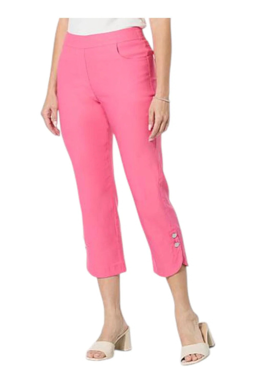 Antthony Women's Stretch Crop Pant with Button Hem Detail Hot Pink - Regular